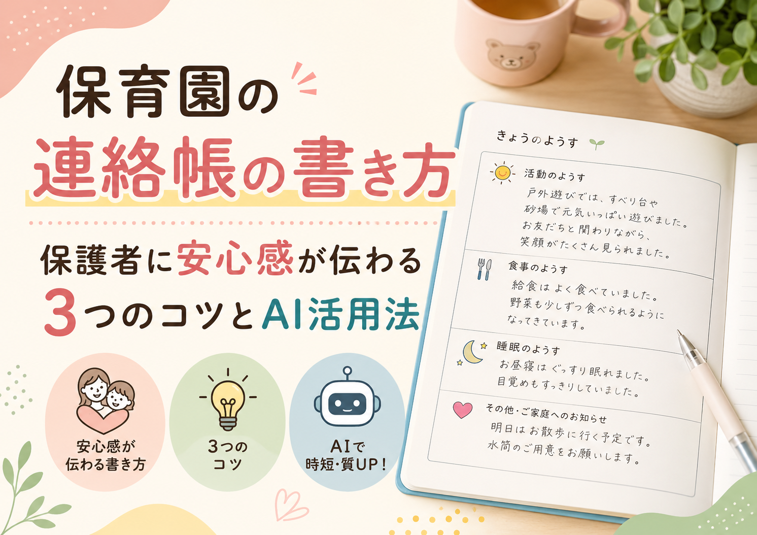 保育園の連絡帳の書き方|保護者に安心感が伝わる3つのコツとAI活用法